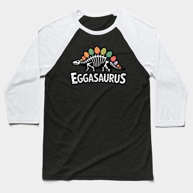 Eggasaurus Funny Easter Dinosaur Baseball T-Shirt by Designed By Marty